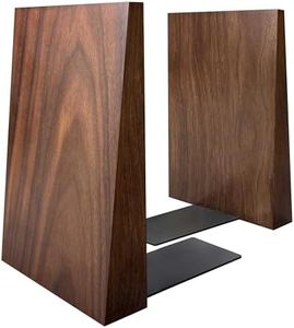 Luxdecor Walnut Book Ends Hold Heavy Books-6x5x4in Wood Bookends for Office Desk Non Skid, Decorative Walnut Bookend 2pack, Triangle Style