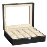 Uten Watch Box with 10 Compartments, Watch Box for men, Watch Display Case, Watch Storage Box with Removable Cushion, Metal Clasp, PU Leather, Black