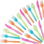 Juvale 216 Piece Rainbow Plastic Silverware Set for Parties with Neon Forks, Spoons, Knives (Serves 54)