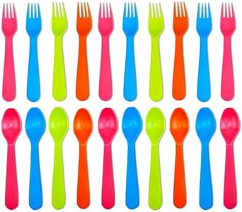 Jawbush 20 Pcs Kids Plastic Utensils Kids Forks and Spoons Set, Reusdable Toddler Silverware Cutlery Set with Bright Colors Ideal for School Lunch Box or Travel, Size also for Adults, BPA Free