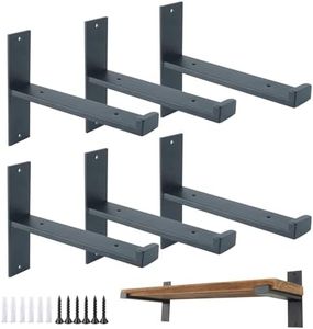 Ouvin 6 Pack Shelf Brackets, DIY Floating T Shelf Brackets for Wooden Boards with Lip, Wall Mounted Industrial Metal Shelf Support with Screws Black 6pcs 12"