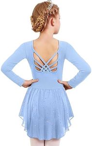 Arshiner Girls Long Sleeve Ballet Leotards with Shinny Skirts Criss-Cross Back Dance Dresses