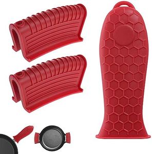 Proxima Direct 3 Pcs Silicone Hot Handle Holder, Heat Resistant Non Slip Skillet Handle Cover Holder Rubber Grip Cookware Handle Pot Holders for Cast Iron Carbon Steel Pans (Red)