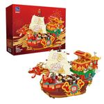 PANTASY Traditional Fortune Freedom Dragon Boat Building Blocks Model - 20’’ Large of Cleverly Interconnected Mechanical Fortune Dragon Ship Creative Building Blocks Set for Adults Home and Office