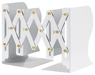 Worephu Adjustable Bookends, Metal Scalable Book Ends, Retractable Book Holder, Expandable Bookcase Desktop Bookend Stand, Telescopic Book Organizer Rack for Home Office School Library(white)