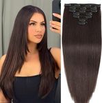 Dark Brown Clip in Hair Extensions Real Human Hair 18Inch Brazilian Remy Human Hair for Women Straight Clip ins Natural Soft Double Weft Extensions for Woman 120g 7pcs 16clips One Pack