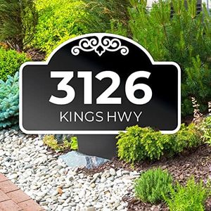 Sigo Signs, Custom House Address Yard Sign, Lawn Arch Address Plaque, Personalized House Numbers For Outside, Square Style, 12x15 Inches, Aluminum Composite Material Made in The USA