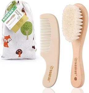 Haakaa Goat Wool Wooden Baby Hair Brush and Comb Set