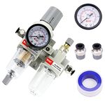 RIH Pneumatics Compressed Air Filter Regulator Lubricator Combo Water/Oil Trap Separator (1/4" NPT Auto-Drain)