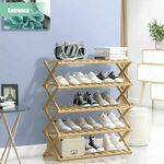 Livzing 5-Layer Collapsible Shoe Rack-Multipurpose Bamboo Shoes Rack For Home -Folding Wooden Shoe Rack For Home Storage Shelf-Footwear Rack For Bathroom-Hallway Furniture Rack, 69 X 25 X 90 Cm