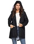 Hooded Rain Jacket Women Black Anorak Long Raincoat Hood Rain Trenchcoat Black S