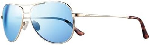 Revo Relay: Polarized Filter UV, Womens Small Metal Rim Aviator Sunglasses, Gold Frame with Blue Water Lens, RE 1014