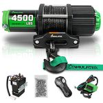 STIMULATER New 4500lbs.Load Capacity Winch 12V Synthetic Rope Winch Waterproof IP 67 Electric Winch with Wired Remote and Wireless Remotes,Hawse Fairlead, Strap and Hook for ATV/UTV/Boat (Black)