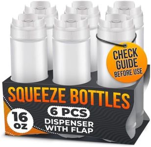 Set of 6 Inverted Condiment Squeeze Bottles 16 oz – Upgraded Design with Added Sealing Gaskets, Self-Closing Valve, Easy-to-Fill Clear Bottles for Sauces, Dressings, Ketchup, Mustard for Everyday Use