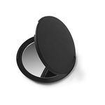 Manicare Compact Mirror, Dual Sided Folding Pocket Mirror, Round Black Beauty Mirror, Shatterproof Soft Touch Finish, Vanity Makeup Mirror Perfect For Purse, Wallet, Bag And Travel