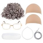 Nydotd Old Lady Cosplay Set - Grandmother Wig Granny Glasses Wig Cap Eyeglass Chains (Grey #1)