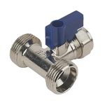 Dual Appliance Tee Valve | 3/4” x 3/4” x 15mm | BSP Compression Twin Washing Machine Valve | 15mm Washing Machine Tee Valve Connector Splitter Tap | Cold Water Feed Splitter | 15mm Pipe Connector