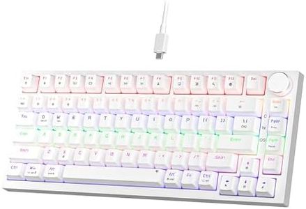 NEWMEN GM326 Wired Gaming Keyboard,75% Percent TKL Hot Swappable Compact LED Backlit USB C Mechanical Gaming Keyboard with Knob for PC Windows Mac,QWERTY Layout,White,Red Switches