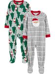 Simple Joys by Carter's Unisex Toddlers' Holiday Loose-fit Flame-resistant Fleece Footed Pyjamas, Pack of 2, Grey/Mint Green/Santa, 4 Years