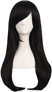 MapofBeauty 24 Inch/60cm Side Bangs Stylish Long Great Wavy Curly Cosplay Party Wig(Black)