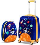 Costway 2PCS Kids Luggage Set, 13" & 18" Carry on Suitcase Set w/Spinner Wheels & Cute Mermaid Pattern, Adjustable Trolley Rod Height & Backpack Shoulder Strap (Astronaut)