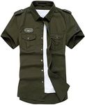 Gihuo Men Shirt Short Sleeve Military Button Down Army Tactical Shirt Utility Cargo Work Uniform Shirt Tops (Small, Army Green)