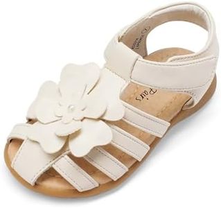 DREAM PAIRS Girls Ksd214 Closed-Toe Flower Summer Dress Sandal - Milky White - 4 Toddler