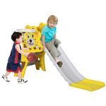 Qaba 2 in 1 Toddler Slide for Indoor, Easy Set Up Kids Slide Playset with Basketball Hoop for 18-36 Months, Lion-Designed Indoor Slide, Yellow