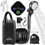 AUTOPkio Portable Camping Shower, 6000mAh Rechargeable Camp Shower Pump with Digital Display, 4 Spray Modes, IPX7 Waterproof, Outdoor Shower Kit for Hiking, Travel, Car, Emergency