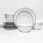 Dankotuwa Luxury 18-Piece Porcelain Dinnerware Set for 6 | White Chip & Scratch Resistant | Premium Tableware | Dishwasher Safe Dinner Plates & Bowls with Elegant 24k Gold Trim (Infinity Platinum)