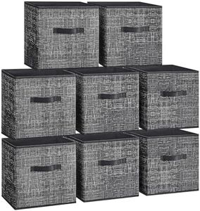 SONGMICS Storage Cubes, 11.8-Inch Non-Woven Fabric Bins with Double Handles, Set of 8, Closet Organizers for Shelves, Foldable, for Clothes, Ink Black UROB830B01