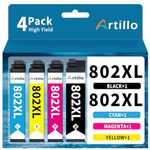 Artillo 802 802XL Ink Cartridges Replacement for Epson 802 Ink Cartridges 802 XL T802 T802XL for Epson Workforce Pro WF-4720 WF-4730 WF-4734 WF-4740 EC-4040 EC-4030 EC-4020 Printer (BCMY, 4 Pack)