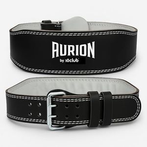 Aurion by 10CLUB Weight Lifting Gym Belt-XL | Leather Gym Belt for Workout with Padded Back Support | Dead Lift Belt - Black