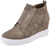 Athlefit Women's Wedge Sneakers Hidden Heel Platform Wedge Booties Hidden Wedgie Sneakers, New-brown, 9