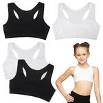 YUFFQOPC 4 Pcs Girls Sports Bras, Underwear Sports Training Bra Teenage Bras Cotton Crop Tops for Girls 9-14 Years Seamless Sports Non Padded Bras Sleep Bras for Girls in Yoga, White Black