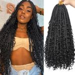 Leeven 24 Inch Boho Box Braids Pre-looped Bohemian Braiding Hair with Curly Ends 8 Packs Synthetic Goddess Crochet Box Braids Hippie Crochet Braiding Hair Extensions 1B#