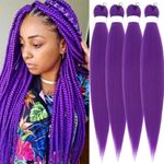 SAISIFEN Braiding Hair Pre-stretched Yaik Straight 4 Pieces/Lot Colored Synthetic Long Hair Extensions Crochet Braids Hair Hot Water Setting 90g/Piece 66 CM/26 Inch Purple Color