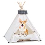 Pet Teepee with Cushion, Dog/Puppy House Cat House with Bed, Pet Tent Bed (white01)