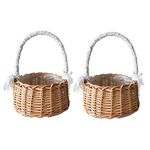 ASSR 2PCS Woven Storage Basket w/Handle and Ribbon,Wedding Flower Girl Baskets,Wicker Rattan Flower Basket for Home Garden Decor -A1