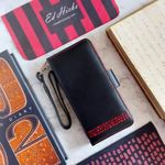 Ed Hicks iPhone 13 Wallet Case with Detachable Strap — Genuine Leather — 5 Levels of Protection — Vintage Black with Red Details