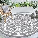 Bsmathom Round Outdoor Rug 6Ft, Waterproof Plastic Straw Rug, Reversible Portable Camping Rug Carpet Outside Area Rugs for Camping, RV, Picnic, Beach, Backyard, Pool Deck, Grey