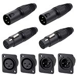 DKARDU 2 Pairs 3 Pin XLR Male & Female MIC Snake Plug Audio Microphone Connector for Mixer, Speaker with 2 Pairs 3 Pin XLR Male & Female Jack Socket Panel Mount