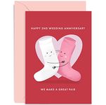 Old English Co. Happy 2nd Anniversary Card - Cotton Anniversary Greeting Card - Funny 2nd Anniversary Card Husband or Wife - Cotton Socks Wedding Anniversary for Couple | Blank Inside with Envelope