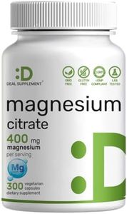 Magnesium Citrate 400mg Per Serving, 300 Veggie Capsules – Chelated, Easily Absorbed, Purified Trace Mineral – Muscle, Heart, & Digestive Support – Non-GMO