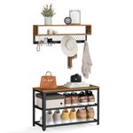 VASAGLE Coat Rack Shoe Bench Set, Hall Tree with Bench, Entryway Furniture, Multifunctional, Dot Coat Hooks, 2-Tier Shoe Rack, Industrial Style, for Entryway, Hallway, Rustic Brown ULCR073K01