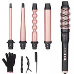 UNOBEY 5 in 1 Curling Wand Set, Curling Brush Curling Iron Set with Curling Brush and 4 Interchangeable Ceramic Curling Wand(0.5”-1.25”), Fast Heating, Include Glove & 2 Clips