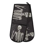 RXYY Double Oven Glove Funny Human Skull Black Heat Resistant Quilted Cotton Kitchen Ove Mitts Long Oven Gloves for Cooking Baking Grilling Handling Hot Pots Pans