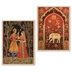 Kotart Madhubani Art Framed Painting For Home, Living Room, Hall | Traditional Rajasthani Pichwai Art Paitnings With Frame For Home Decor (Set Of 2) (Style10) - Paper