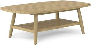 SIMPLIHOME Bayshore SOLID ACACIA WOOD 43 Inch Wide Contemporary Outdoor Coffee Table in Light Teak, For the Living Room and Family Room