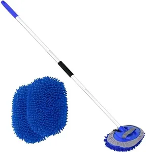 62" Car Wash Brush with Long Handle and Car Wash Brush Microfiber Car Cleaning Brush Kit for Car RV Truck Cleaning 1 Chenille Scratch-Free Replacement Head with Aluminum Alloy Pole (Blue)